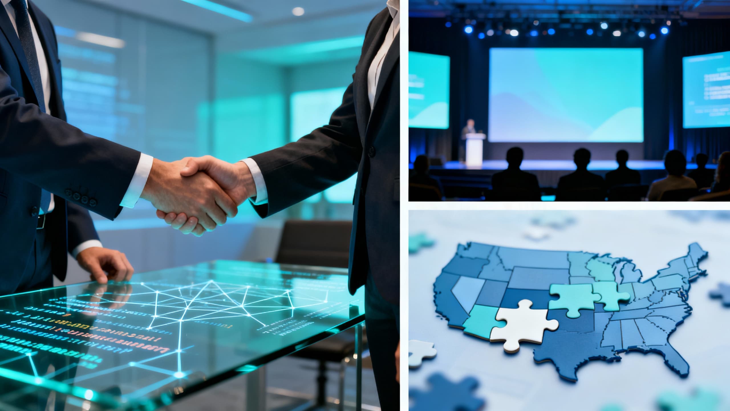 A visual opener for today’s AI news: enterprise AI dealmaking, U.S. policy debate, and cloud conference buzz