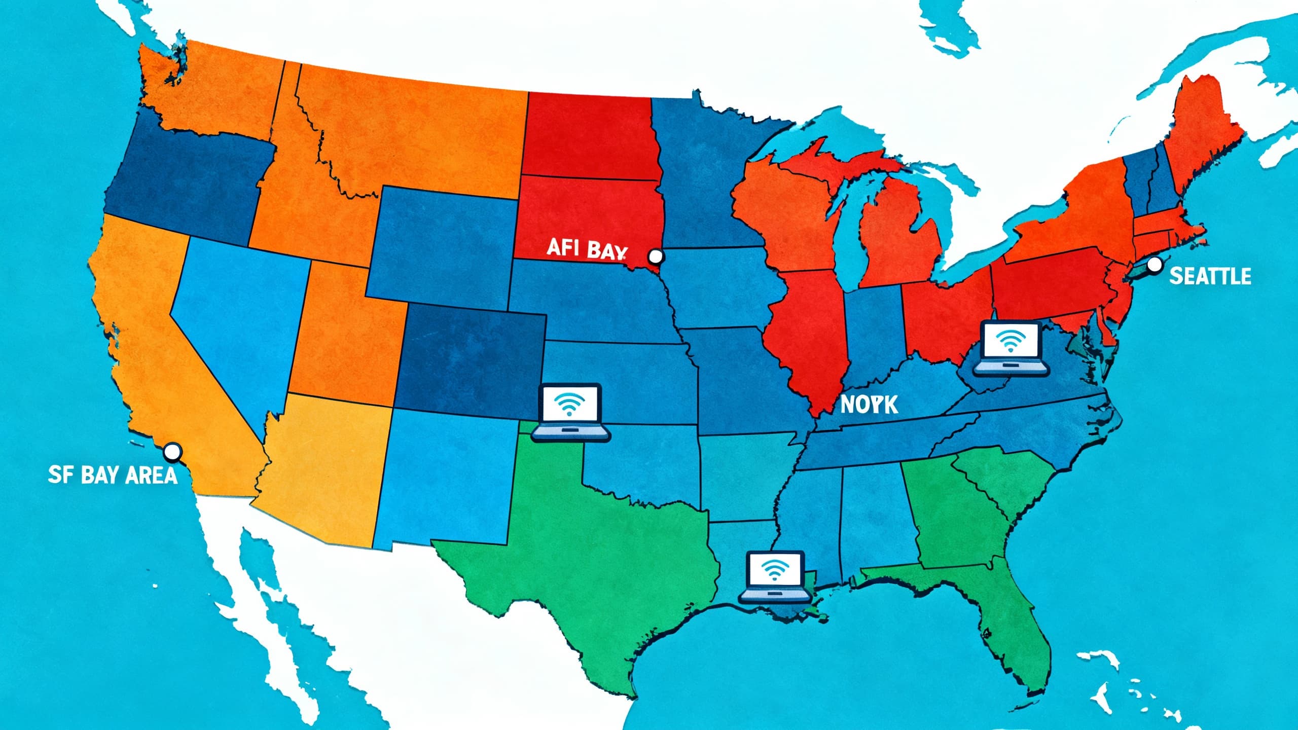 U.S. map illustrating cost-of-living salary adjustments for AI roles