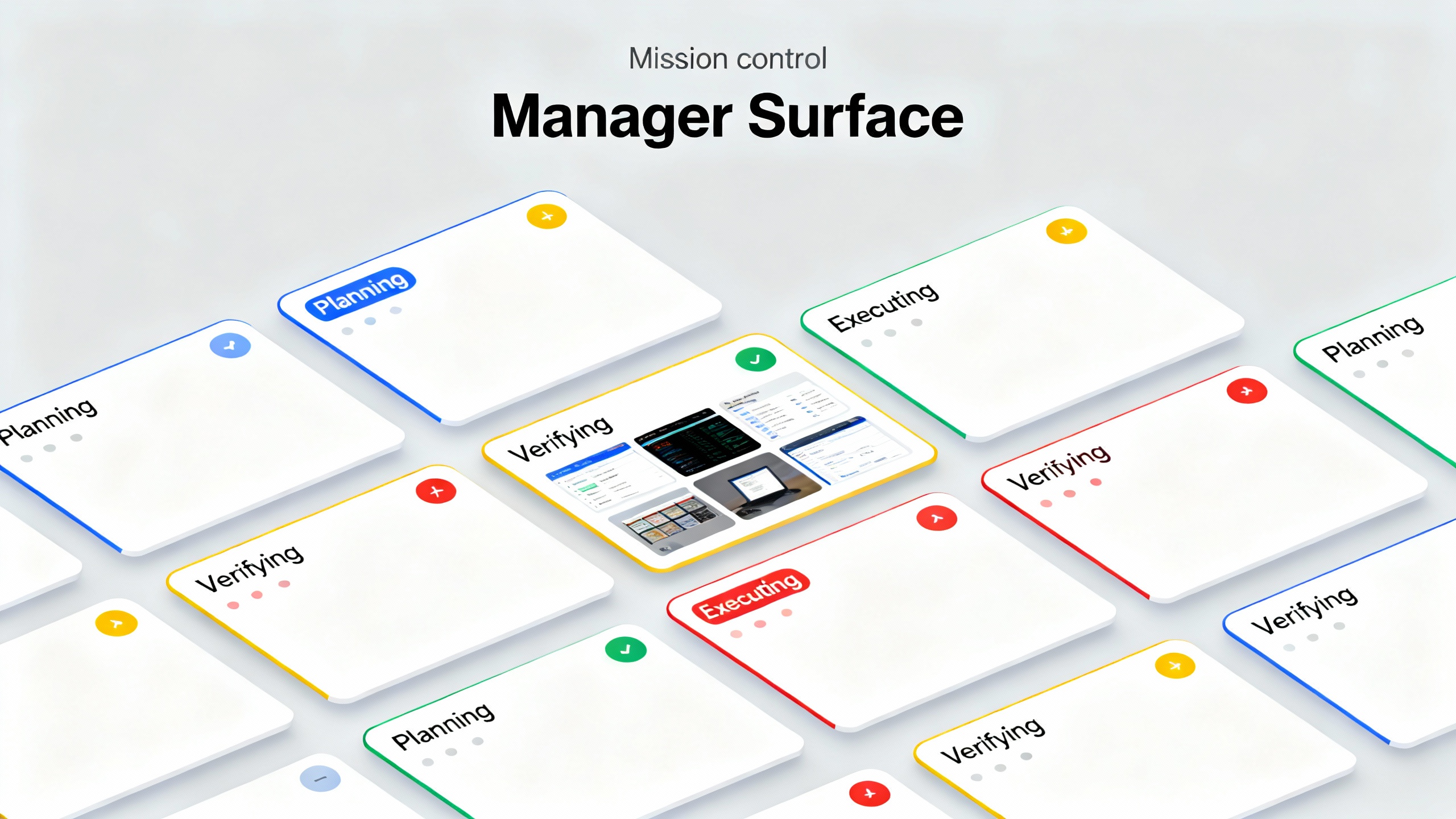 Manager Surface in Antigravity: a mission‑control dashboard coordinating multiple AI agents across workspaces.