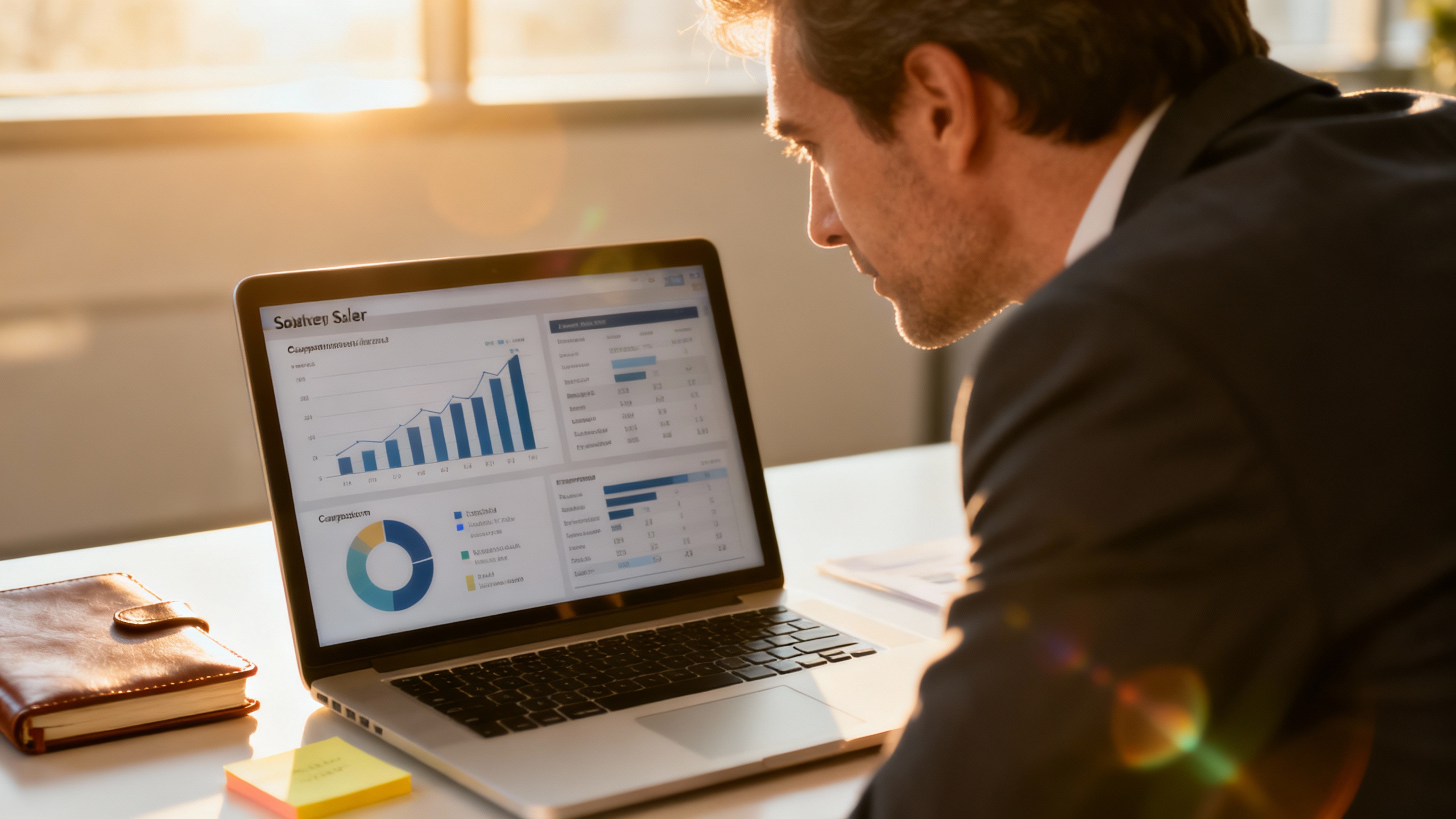 Professional reviewing salary dashboards for AI roles on a laptop in a well-lit workspace