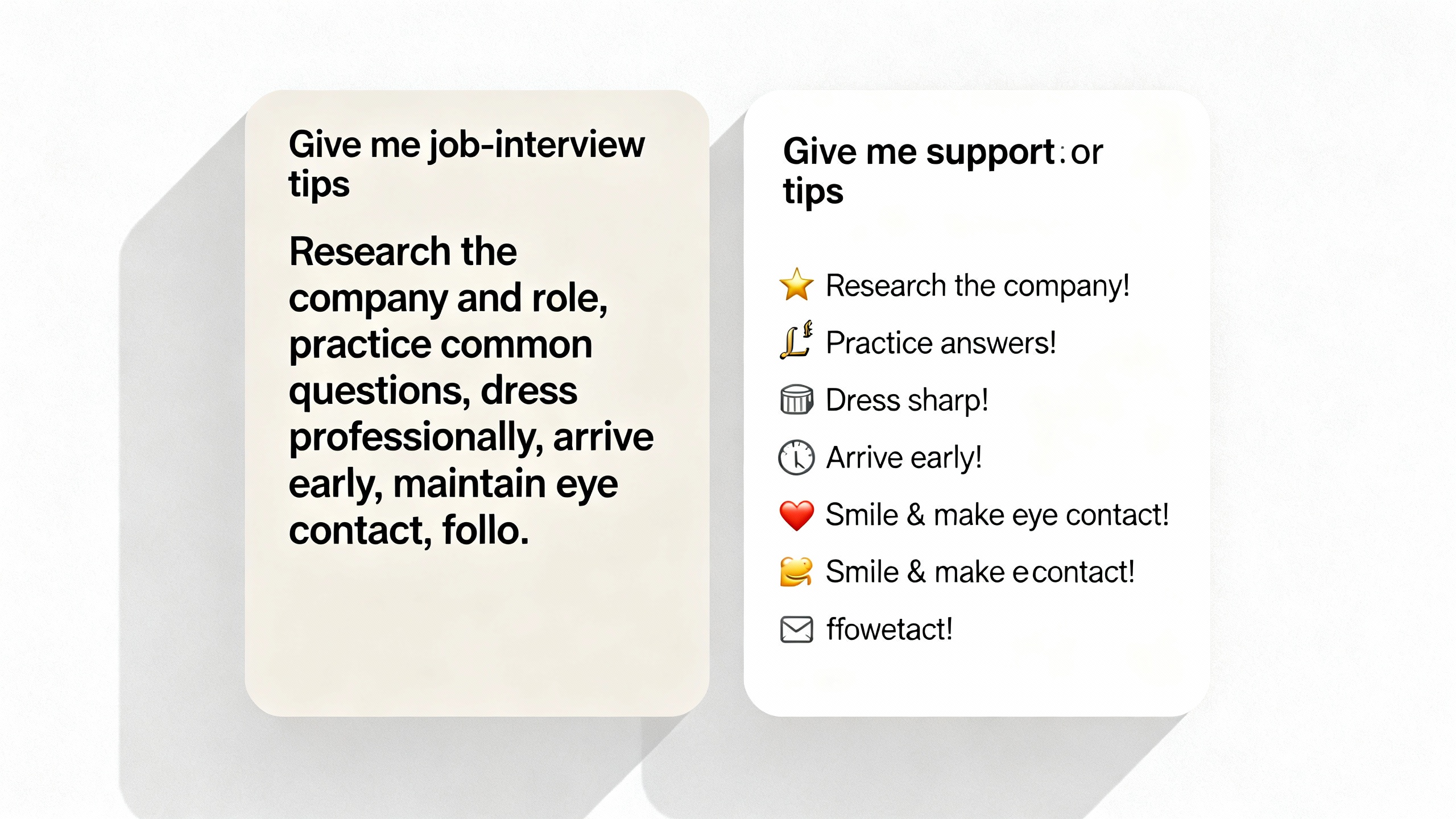 Side-by-side sample replies: Warmth and Emoji set to Less versus More for the same prompt