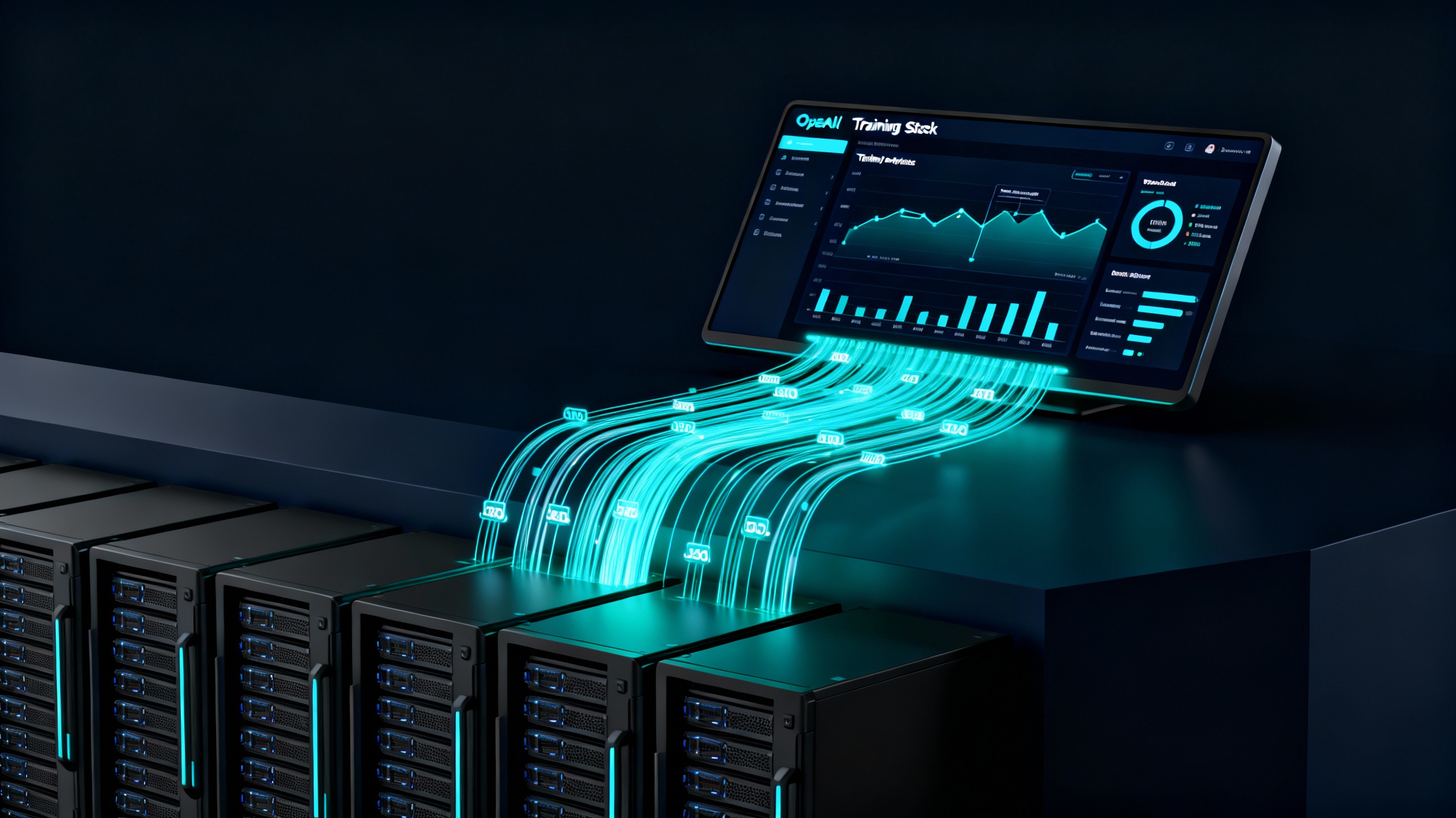 Conceptual illustration of experiment metrics flowing into OpenAI’s training stack