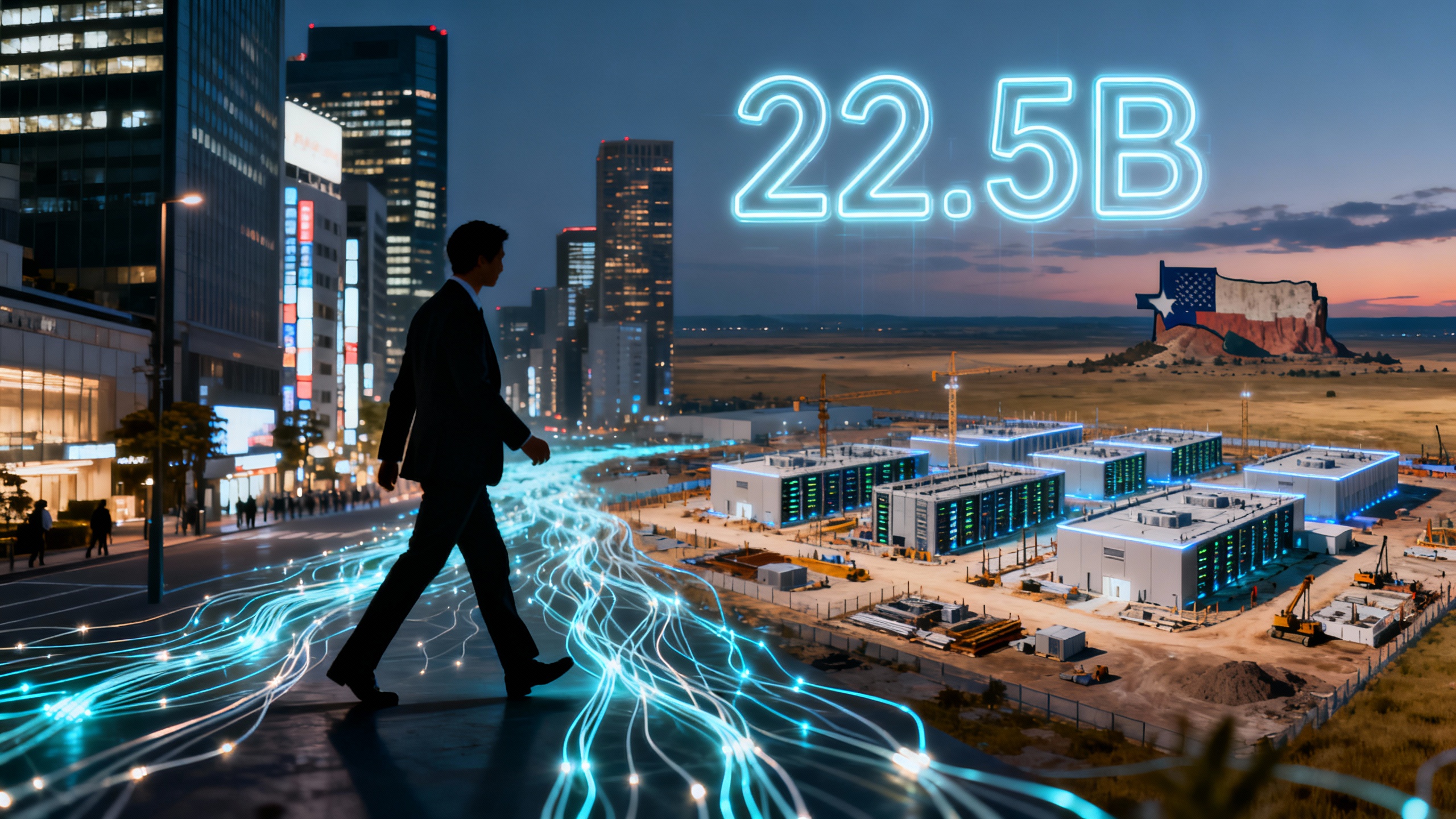 Abstract editorial image evoking SoftBank’s rapid capital raise and massive AI data center buildouts