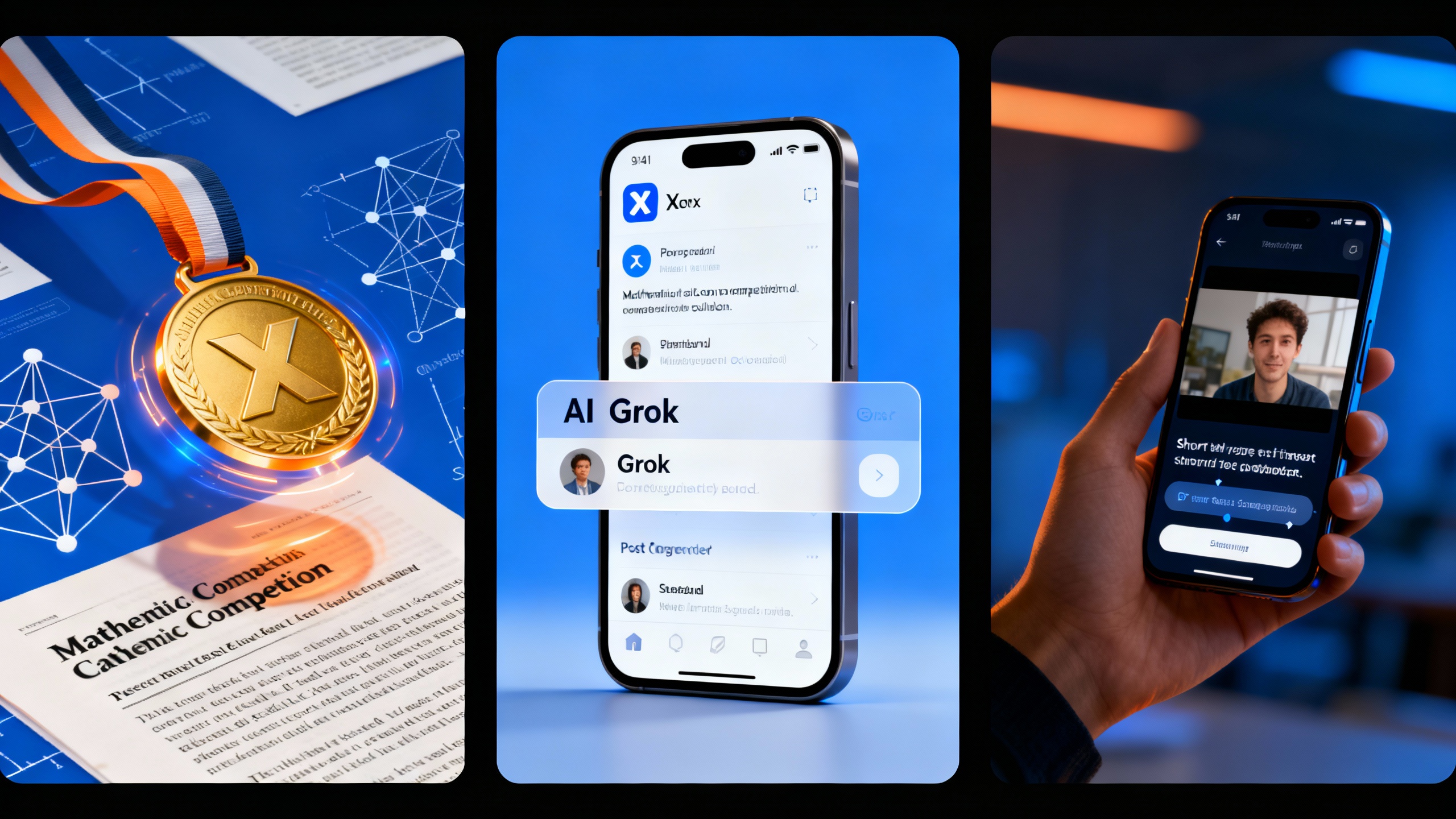 AI and automation news montage: model weights on a code repo, a social media feed ranked by AI, and a mobile screen showing text-to-video generation