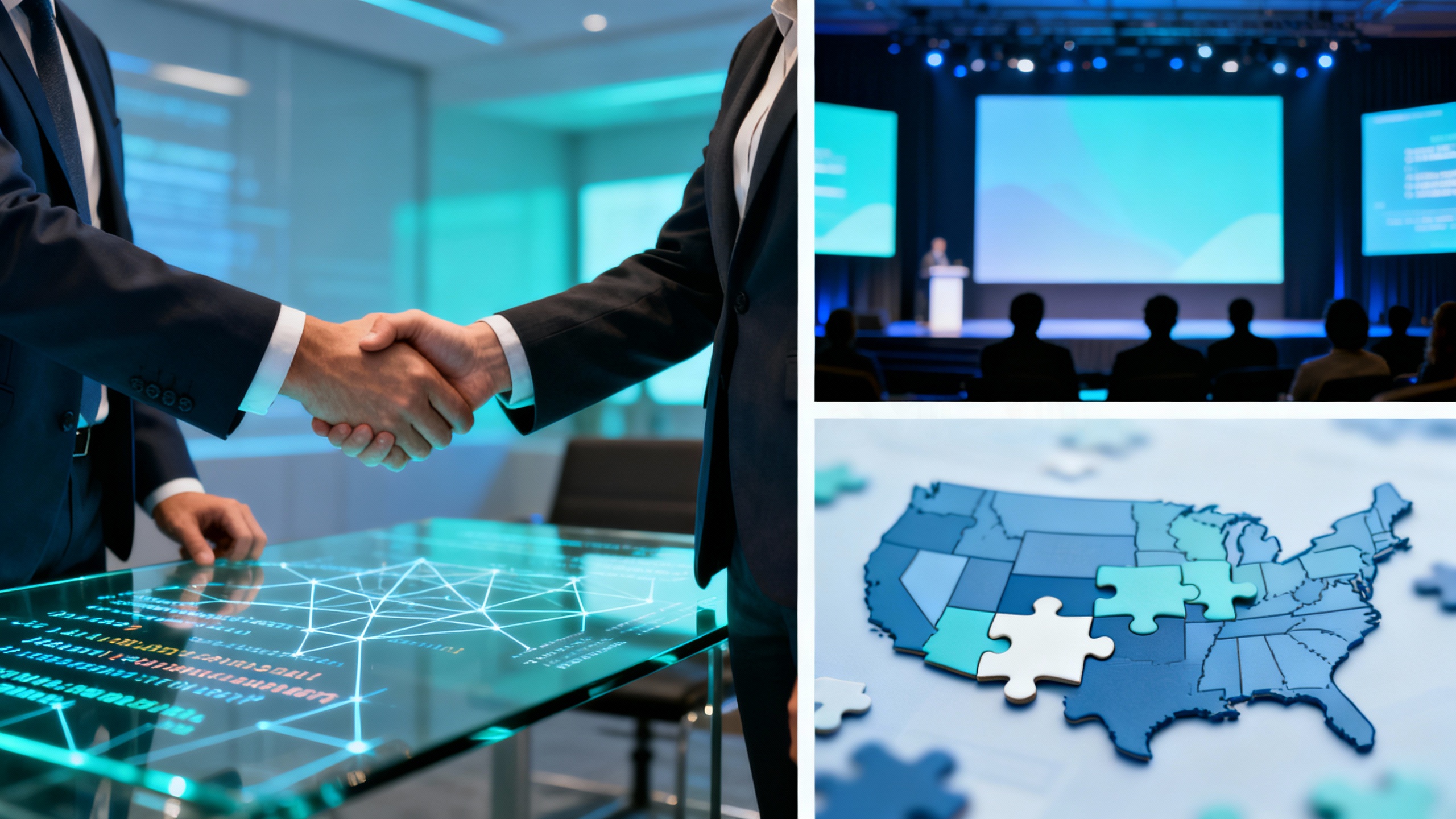 A visual opener for today’s AI news: enterprise AI dealmaking, U.S. policy debate, and cloud conference buzz