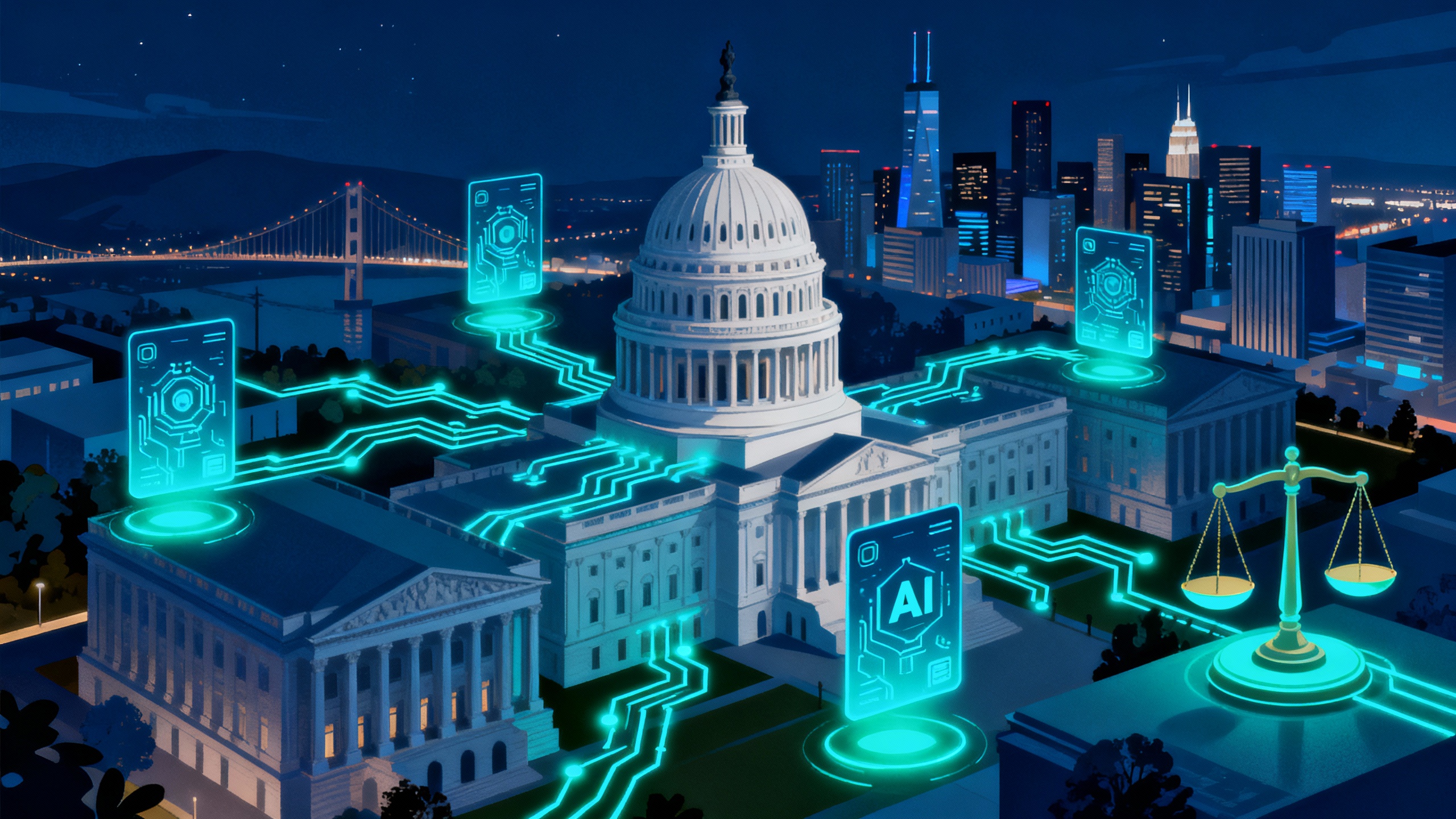 Illustration of U.S. policy, big tech and AI models converging over the past 48 hours