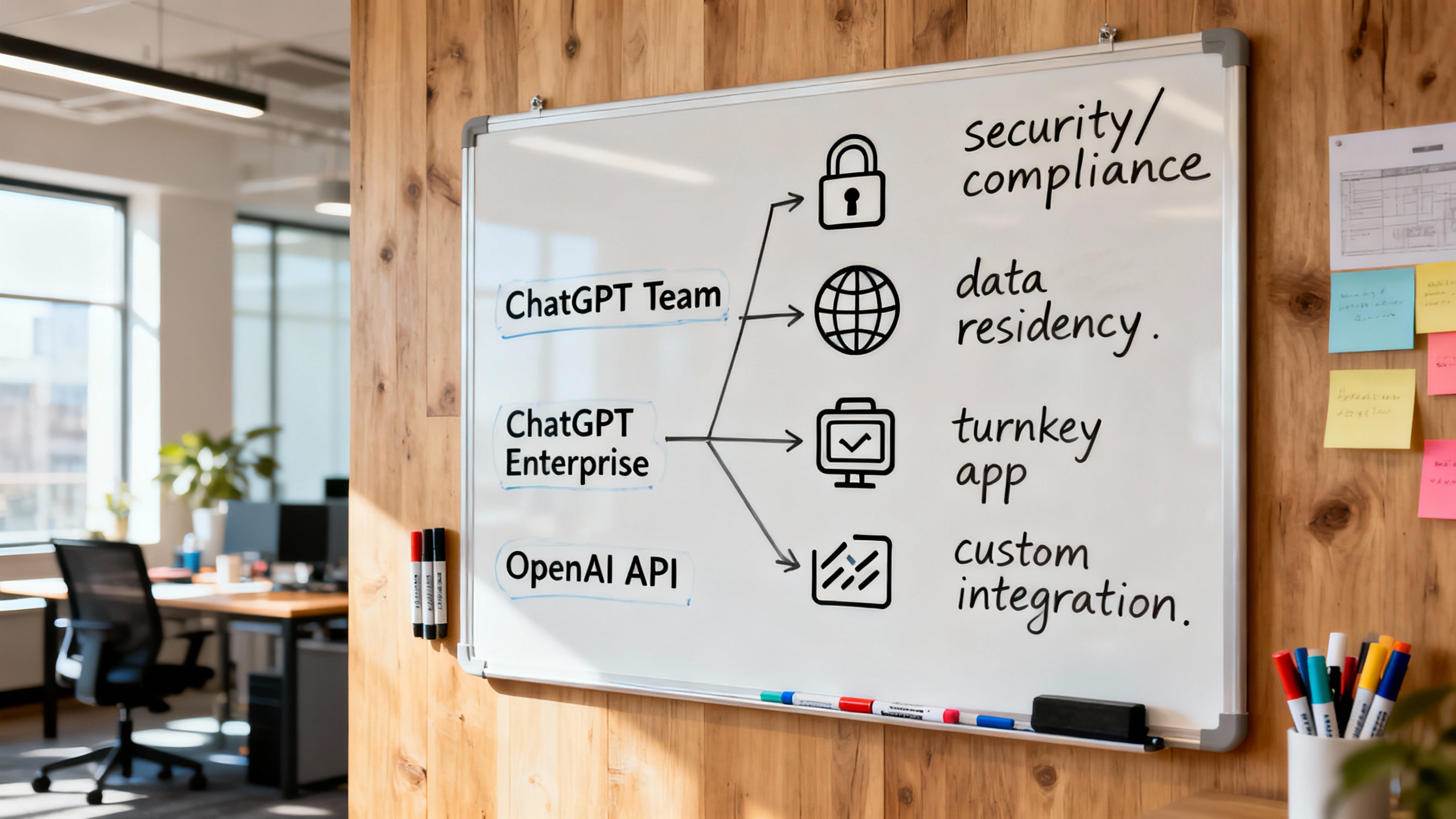 Decision tree sketch: choosing Team, Enterprise, Azure OpenAI, or API based on requirements